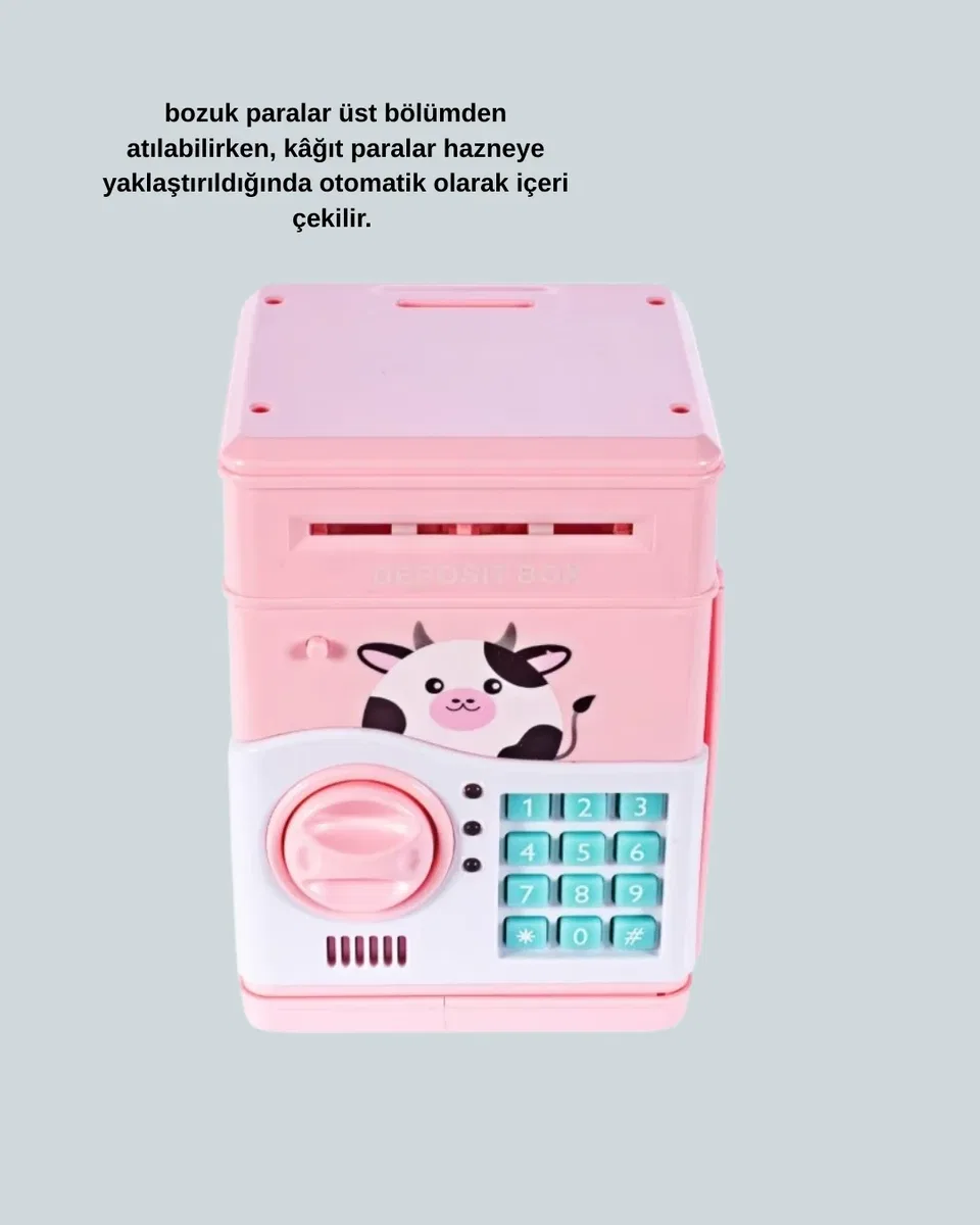 Pembe Elektronik Şifreli Otomatik Para Çeken ATM Kumbarası görsel 2