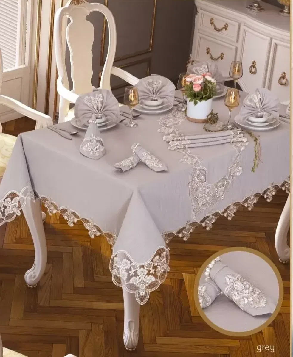 Gardenya Keten Karanfil Gri 26 Parça 160 × 220 cm Masa Takımı 12 Kişilik görsel 4