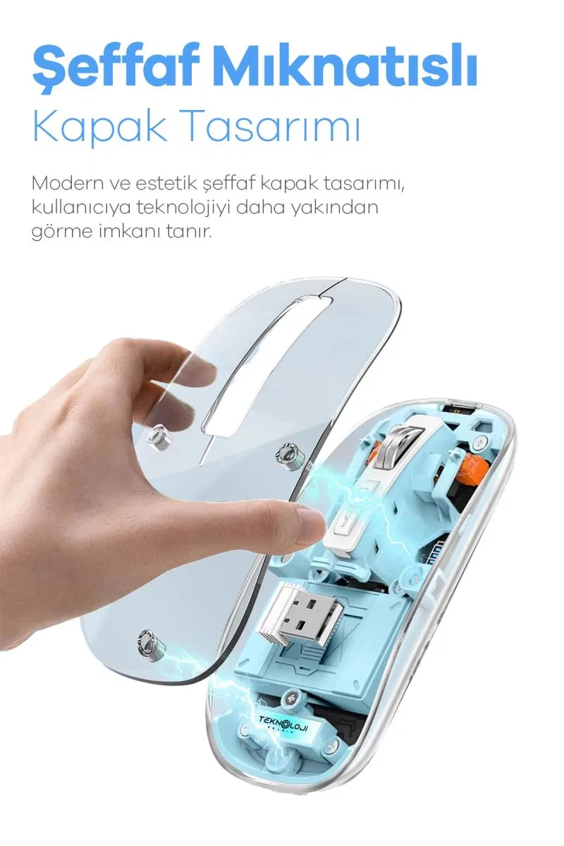 Bluetooth Usb Çift Modlu Sessiz Mouse, Şeffaf Mıknatıslı Kapaklı, Type-c Şarjlı, Dpı Ayarlı, Kablosuz 10m Çekim Mesafeli, Masaüstü Kısayol Tuşlu, Taşınabilir Şarjlı Mouse Turuncu görsel 7