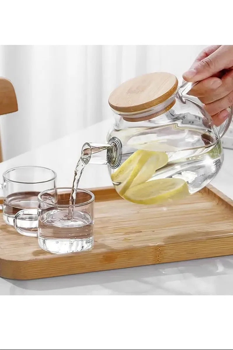 Bambu Kapaklı Borosilikat Cam Demlik 1000ml Royaleks-CM-2000 görsel 3