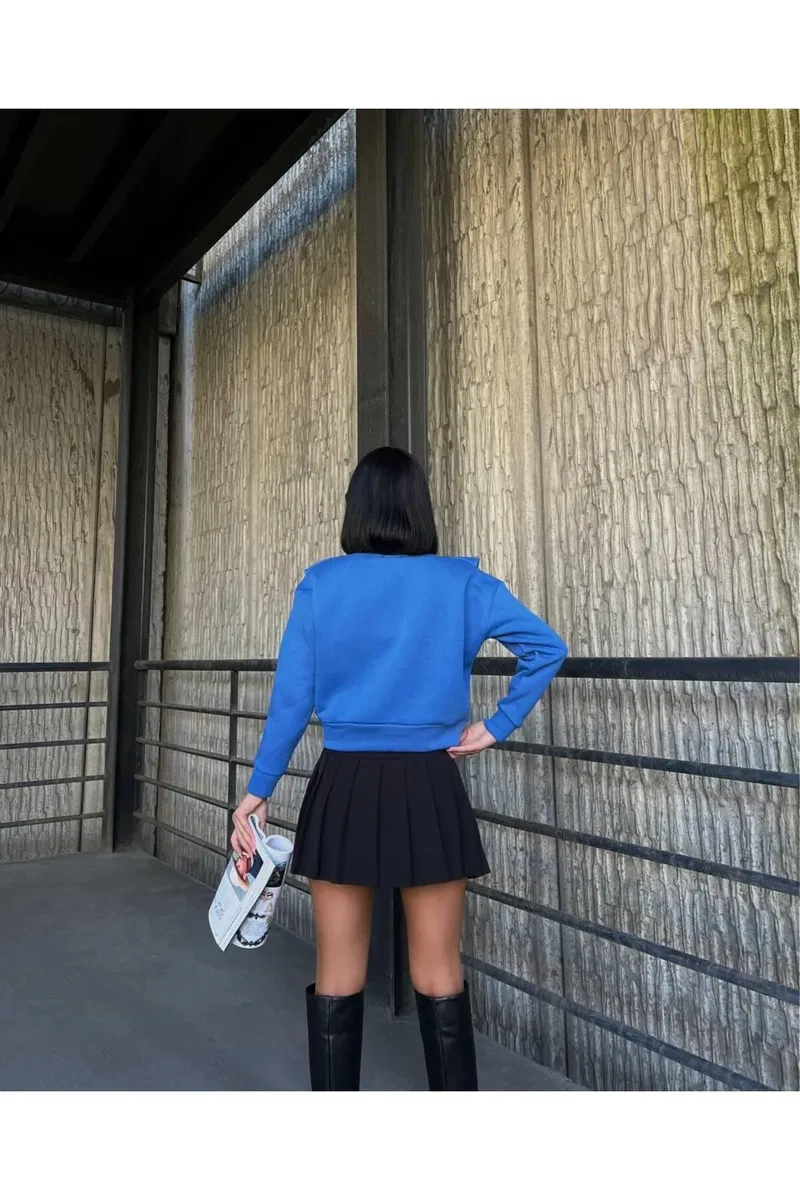 Kadın Gösterişli Bisiklet Yaka Uzun Kol Kazak Sweatshirt Elbise görsel 8