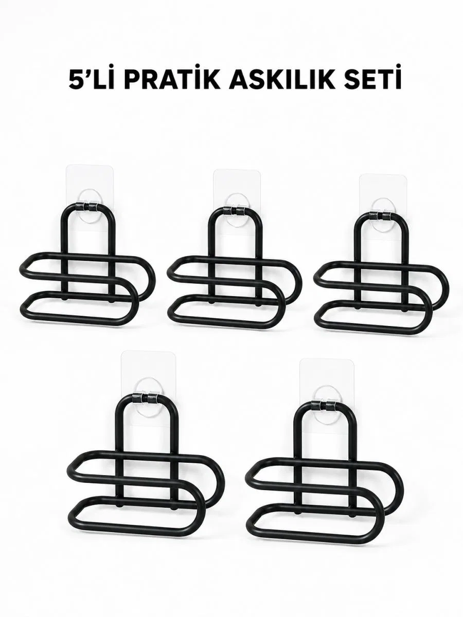 Siyah Metal Wc Kağıtlık Yapışkanlı Tuvalet Kağıdı Rulo Tutucu 5 Adet Avantajlı Set