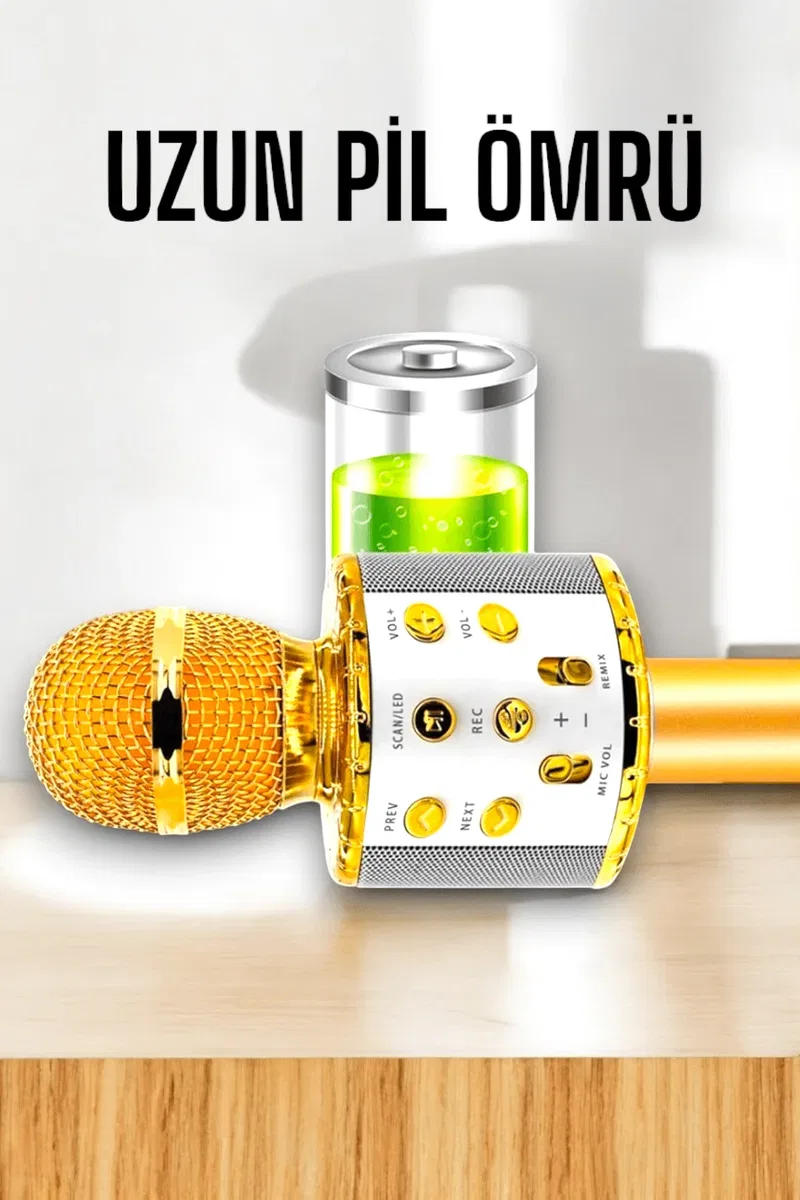 Kablosuz Bluetooth Karaoke Mikrofon USB ve AUX Girişli, Yüksek Ses Kalitesi görsel 4
