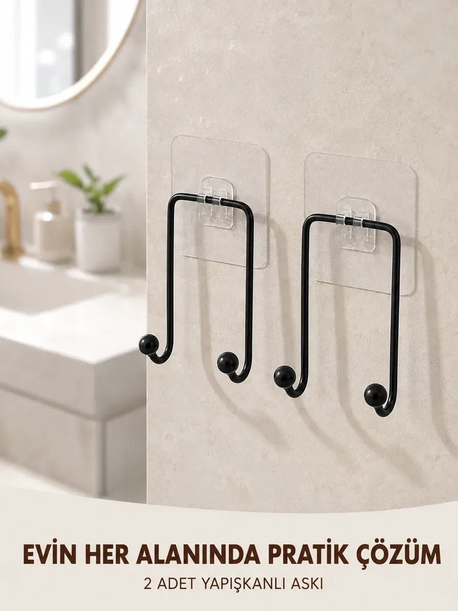 2'li Yapışkanlı Duvar Askısı Mutfak Banyo ve Ev İçin Askılık