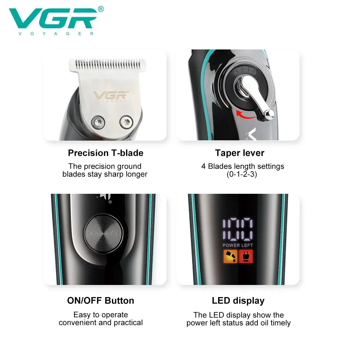 Vgr V-075 T Bıçak Sıfır Kesim Lcd Ekran Şarjlı Tıraş Makinesi görsel 2