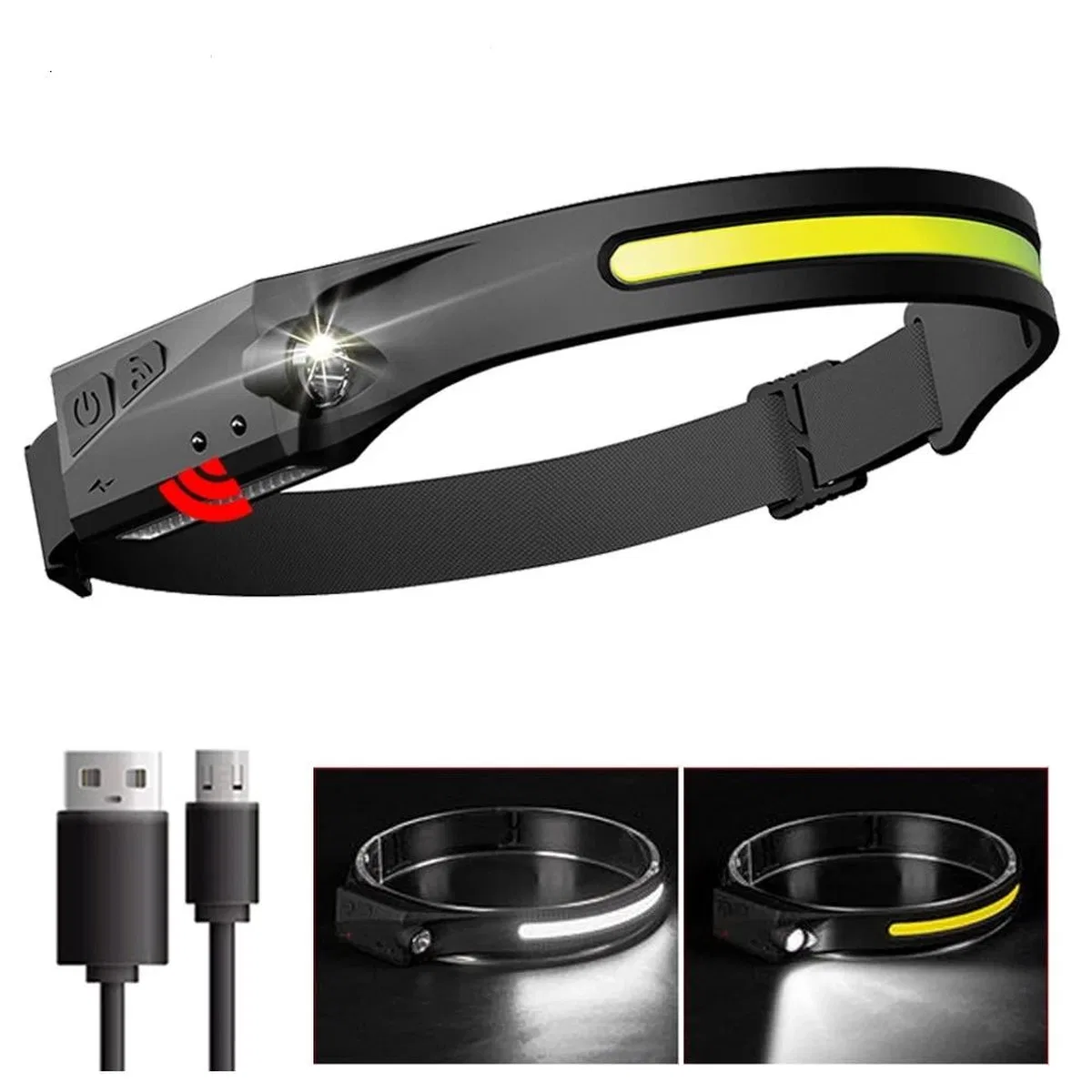 Ps-001 5 Aydınlatma Modlu Cob Led Sensörlü Usb Şarj Edilebilir Dahili Pilli Kafa Lambası görsel 7