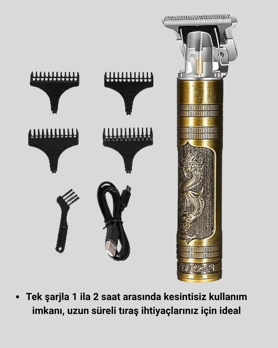 T Bıçaklı Profesyonel Çizik Tıraş Makinesi Seti – 120 Dakika Kullanım, Şarjlı & Kablolu görsel 4