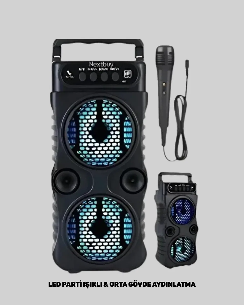 Bluetooth Bağlantılı LED Işıklı Taşınabilir Hoparlör – 1200 mAh Şarjlı, FM Radyolu görsel 2