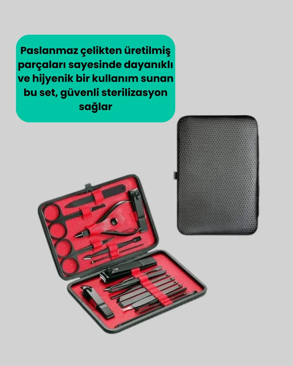 Paslanmaz Çelik 17 Parça Manikür Pedikür Seti ve Taşınabilir Şık Çanta görsel 5