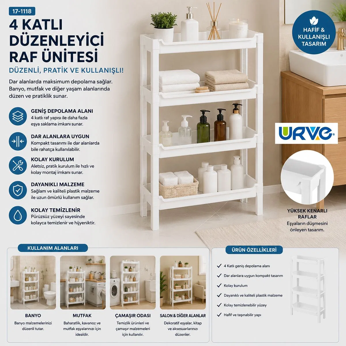 4 Katlı Sepet Organizer Raf Düzenleyici 465x145x690 mm görsel 3