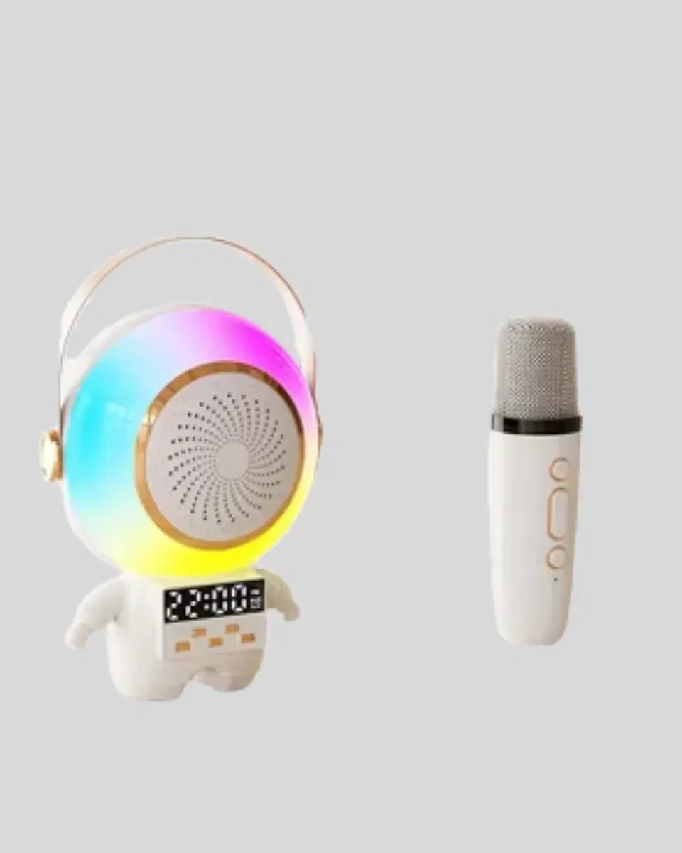 RGB Işıklı Astronot Bluetooth Hoparlör Karaoke Mikrofonlu görsel 2
