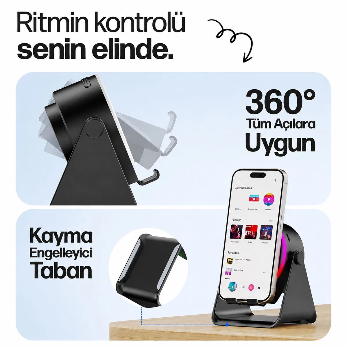 Bluetooth Soundpad Hoparlör 5W 2000mAh (Telefon Standı, USB-C) görsel 5