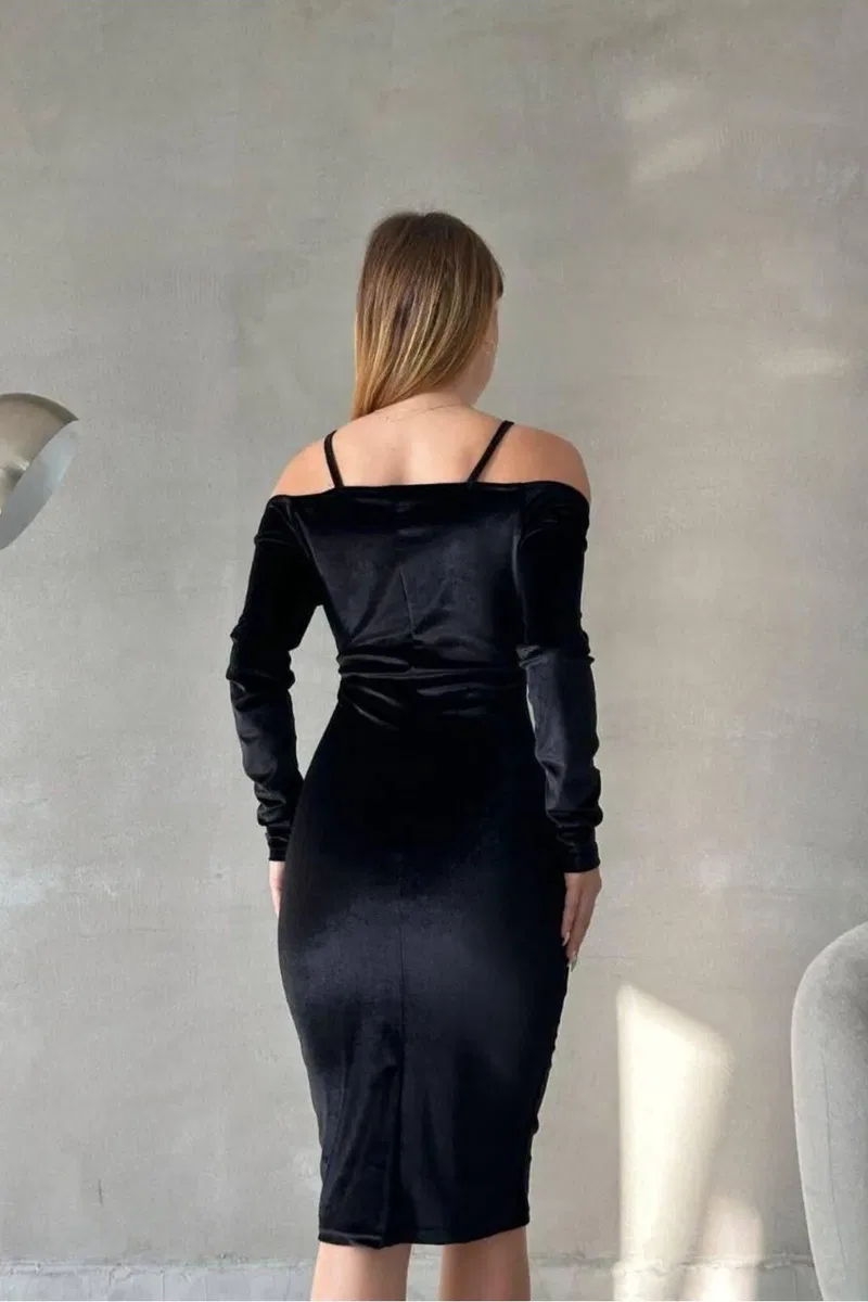 Kadın Kalp Yaka Balık Kesim Uzun Kollu Abiye Elbise görsel 8