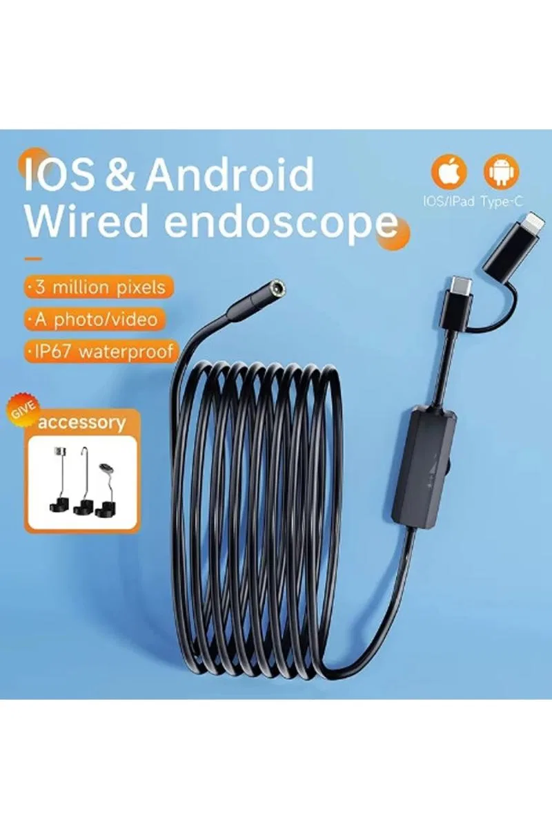 Endoskop Yılan Video Kamera Ios Ve Android Uyumlu Led’li 10 Metre 8 Mm Sert Kablo 2mp görsel 2