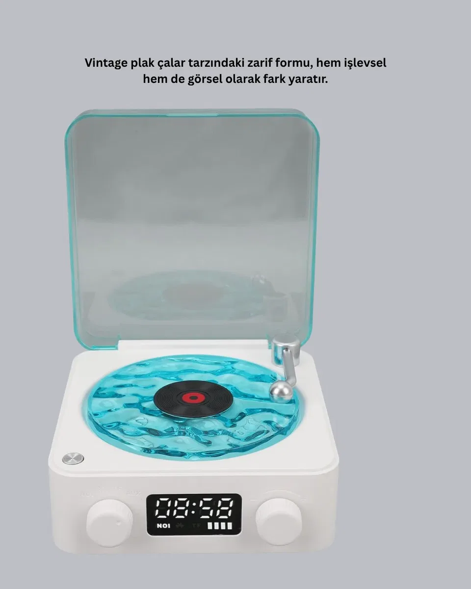 3-ü-1 Gece Işığı Bluetooth Hoparlör Dijital Saat Vintage Plak Çalar Tasarımlı görsel 5