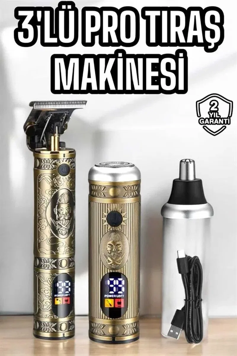 Tıraş Makinesi Üç Başlıklı Saç Sakal ve Vücut Tıraşına Uygun görsel 2