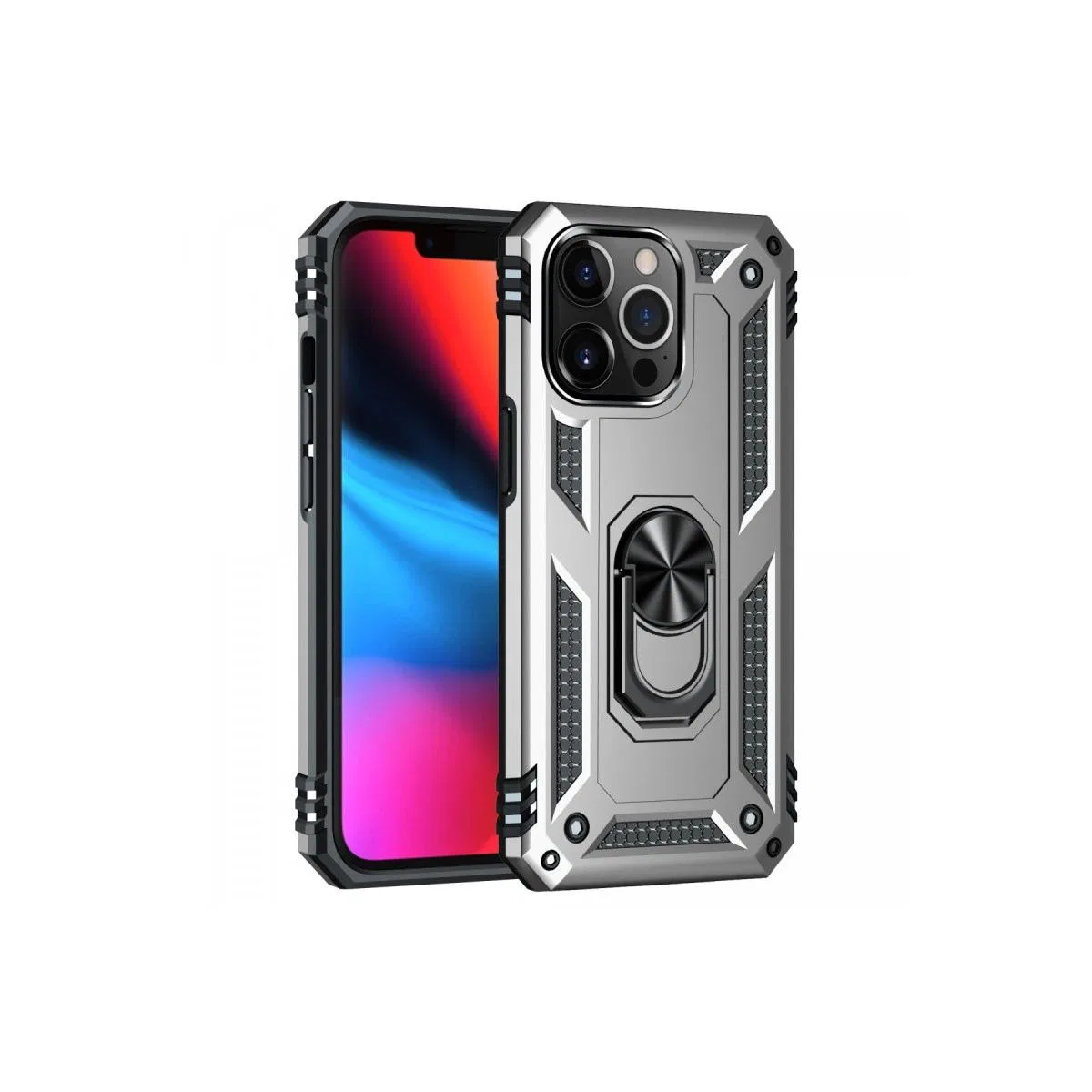 Apple İphone 13 Pro Max Kılıf Sofya Yüzüklü Silikon Kapak - Gümüş