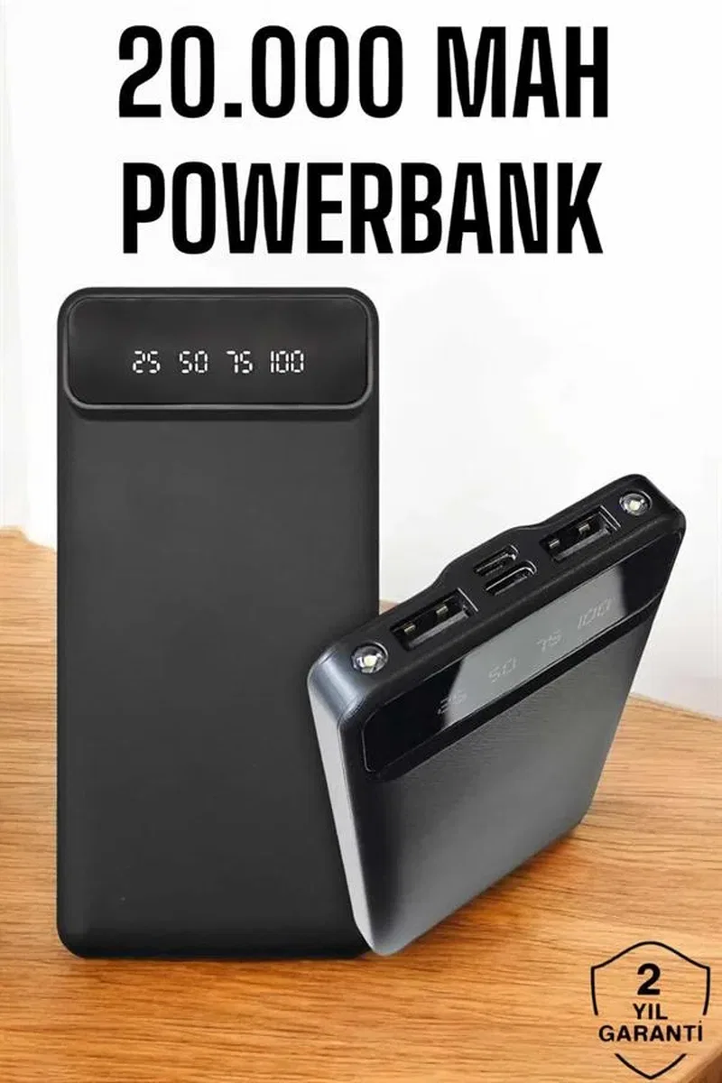 20. 000 Mah Led Işıklı LCD Ekran USB Girişli Type-C Lightning Powerbank Yeni Nesil görsel 2