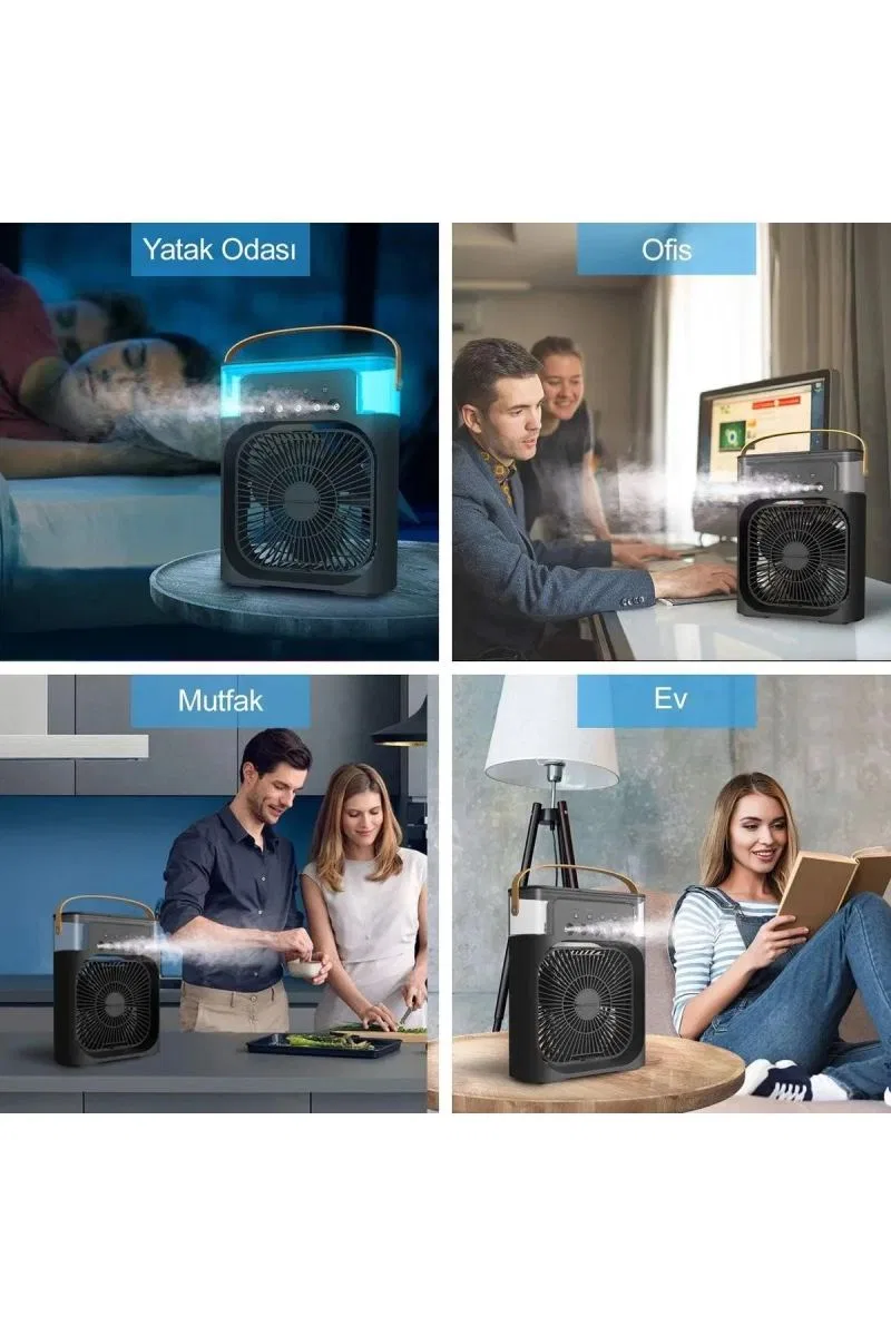 Taşınabilir Işıklı 5 Spreyli Vantilatör Buzlu Buharlı Vantilatör Mini Fan Nemlendirici görsel 4
