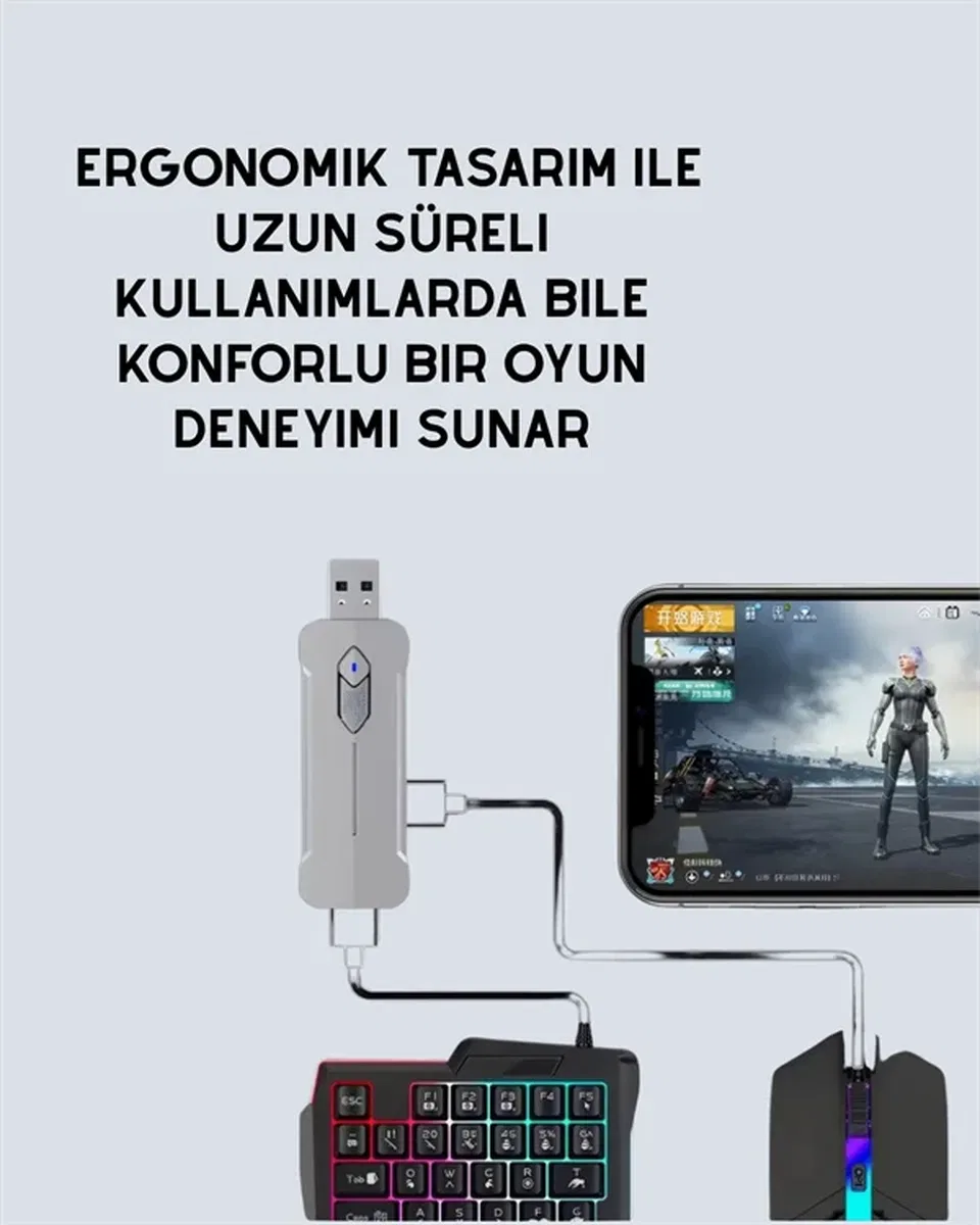 Bluetooth 5. 3 Bağlantılı Mobil Oyun Dönüştürücü Set – Klavye + Mouse + Adaptör görsel 2
