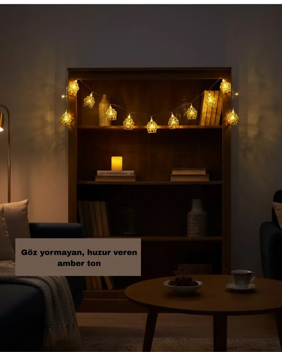 Ev Dekoru İçin Ramazan LED Işık Pilli Sıcak Sarı Cami Figürlü görsel 4