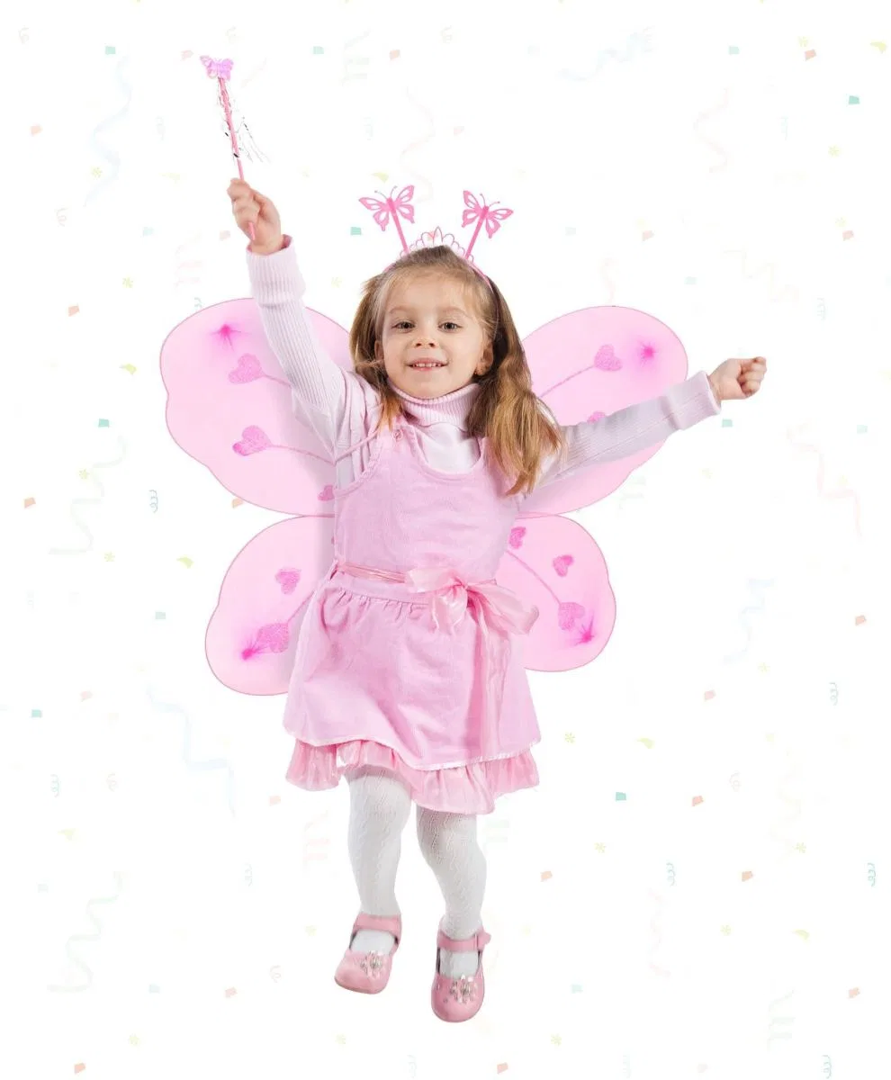Pembe Kelebek Kız Seti – 50 Cm Kelebek Kanadı, Taç Ve Asa görsel 2
