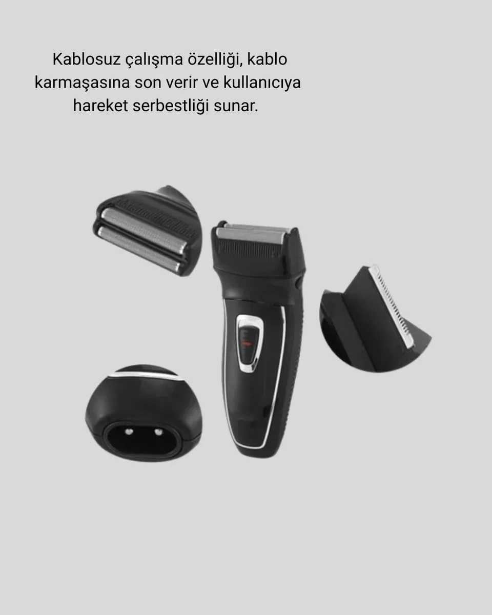 Kablosuz Tıraş Makinesi Çift Başlıklı Kuru Tıraş Folyo Başlık Şarj Göstergeli görsel 5