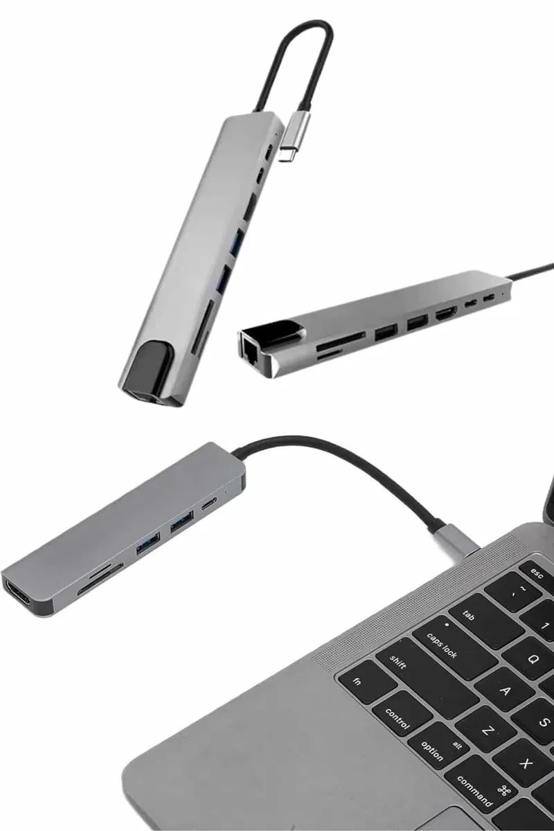 Çevirici Dönüştürücü Adaptör Macbook 3 In 1 Type-C To Hdmı USB 3. 0 görsel 2