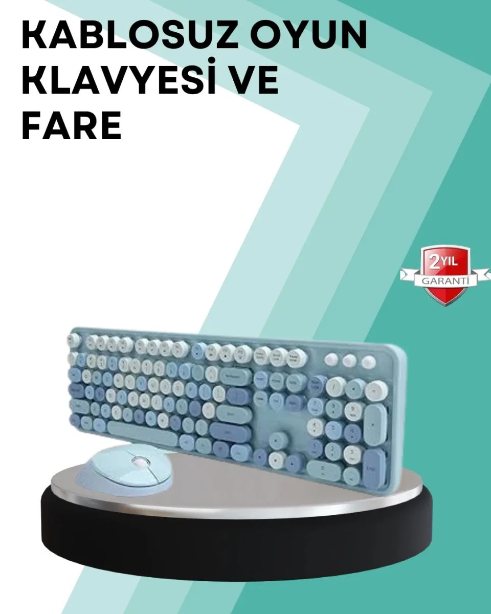 Kablosuz Klavye Ve Mouse Seti – Sessiz Tuş, Retro Tasarım