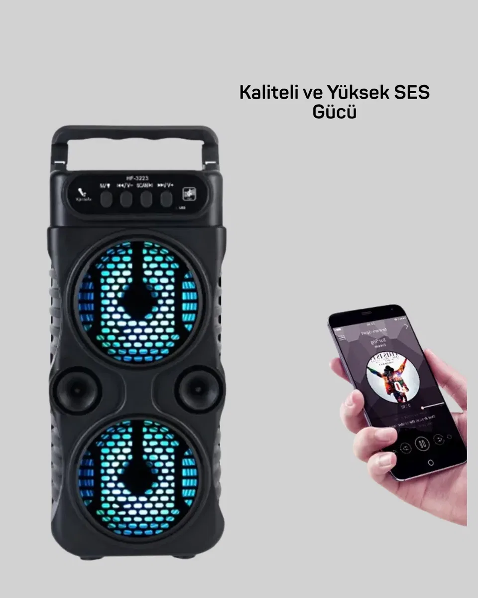 Bluetooth Bağlantılı LED Işıklı Taşınabilir Hoparlör – 1200 mAh Şarjlı, FM Radyolu görsel 4