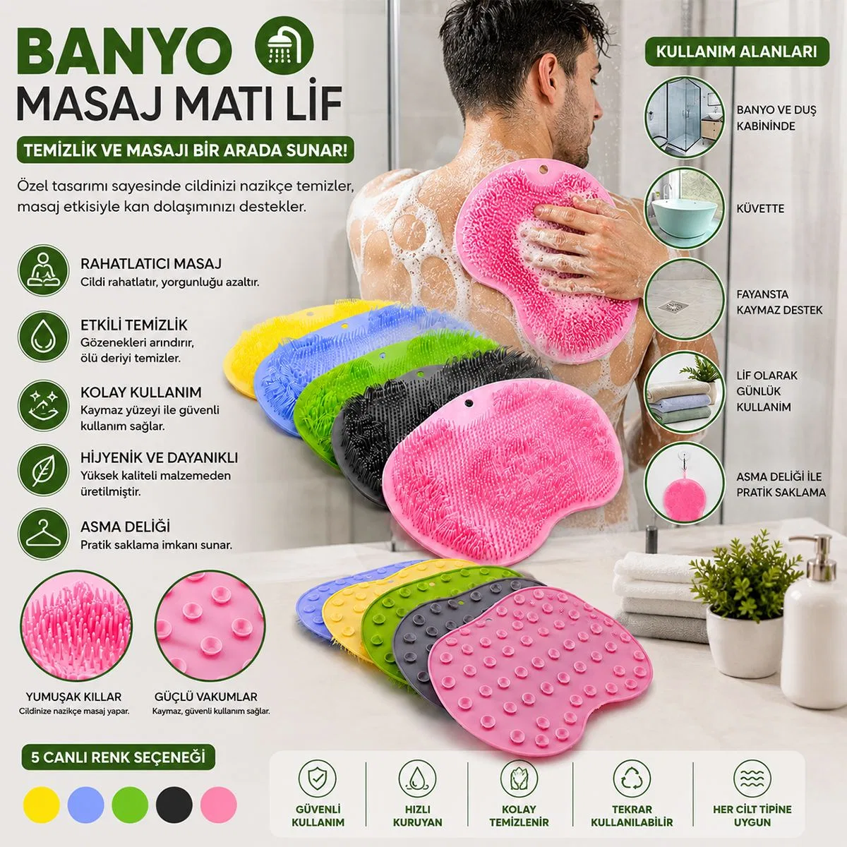 Banyo Masaj Matı Lif 28x100 cm görsel 4