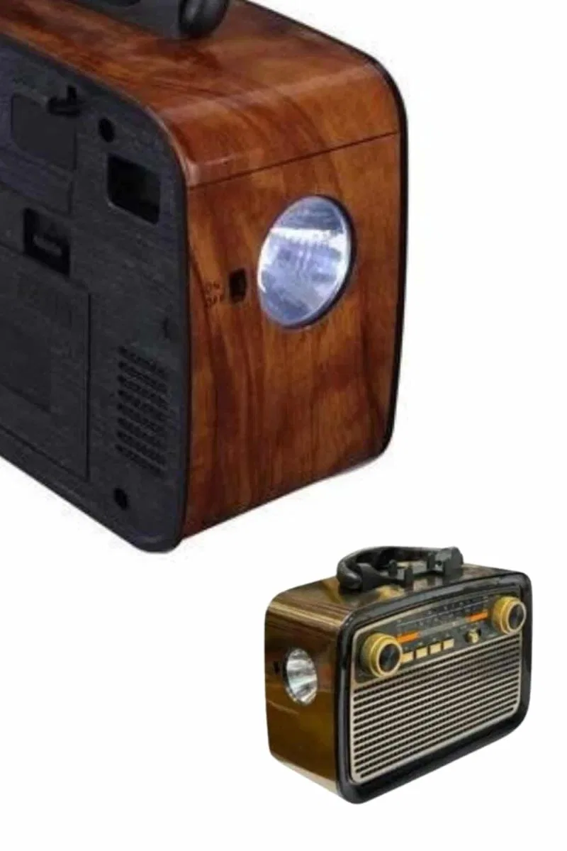 Nostaljik Görünümlü Ahşap Radyo Tf Sd Usb Girişli Led Fener Işıklı görsel 4