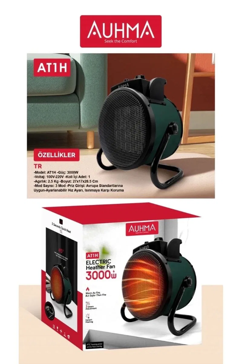 Ultra Güçlü 3000 Watt Taşınabilir Elektrikli Portatif Isıtıcı Soba Sıcak Hava Üfleyen Fan Radyatör görsel 5