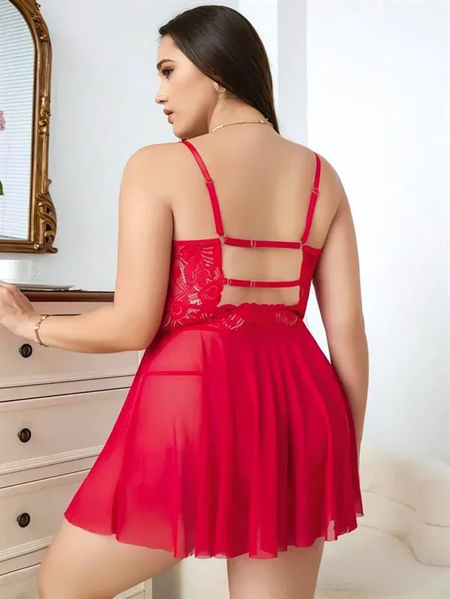 Büyük Beden Göğüs Kısmı Fiyonklu Dekolteli Gecelik görsel 4