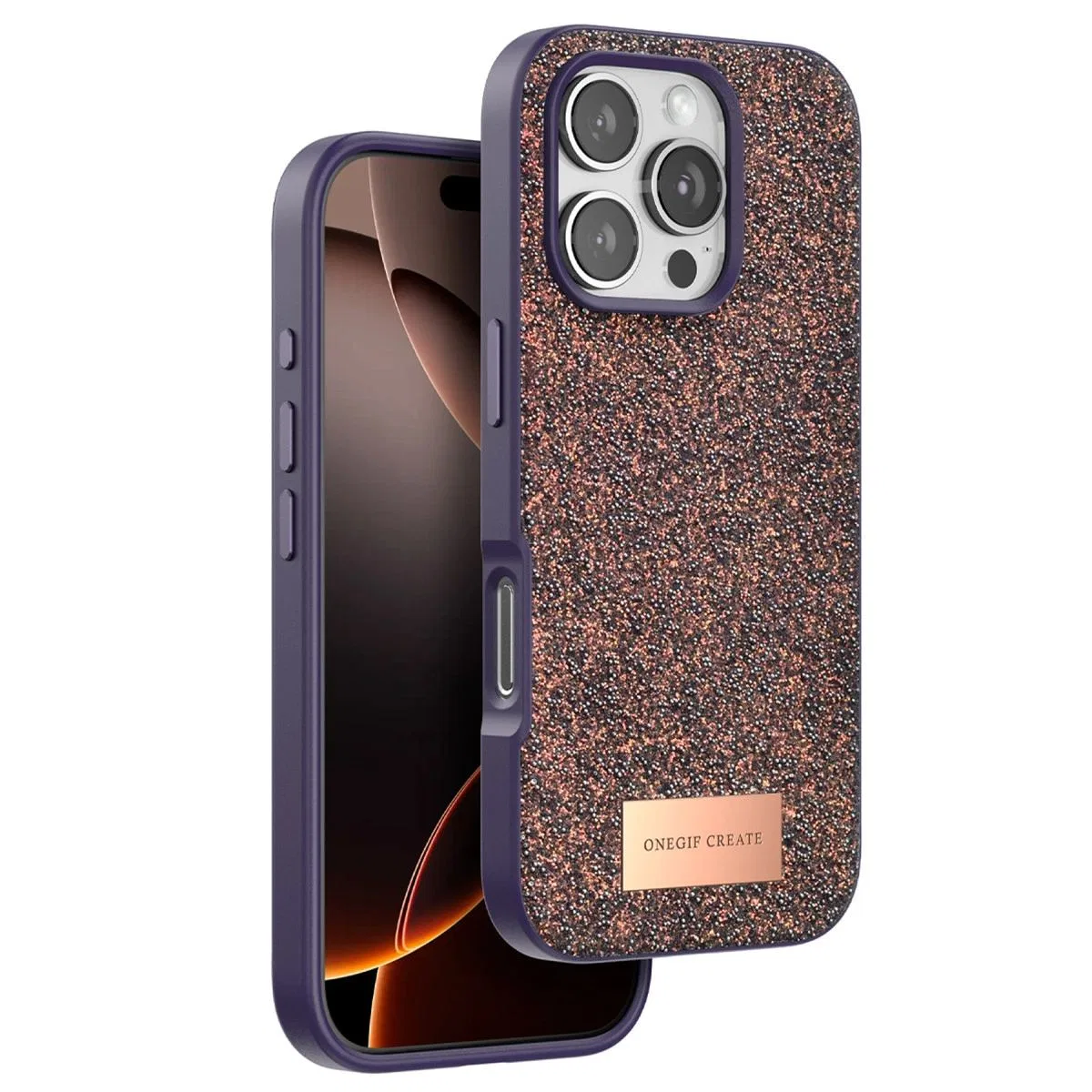 Onegif Apple İphone 16 Pro Bright Simli Kapak - Derin Mor