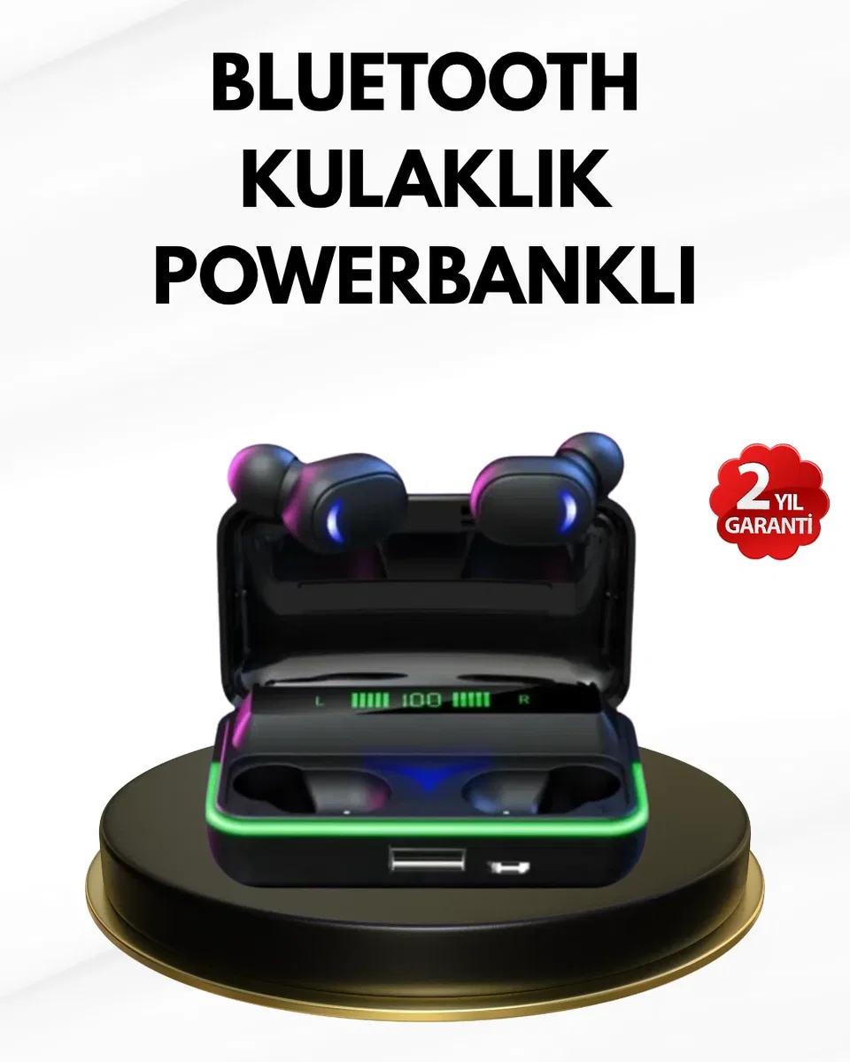 E10 Kablosuz Bluetooth Kulaklık – 3D Ses, Powerbank Şarj Kutusu