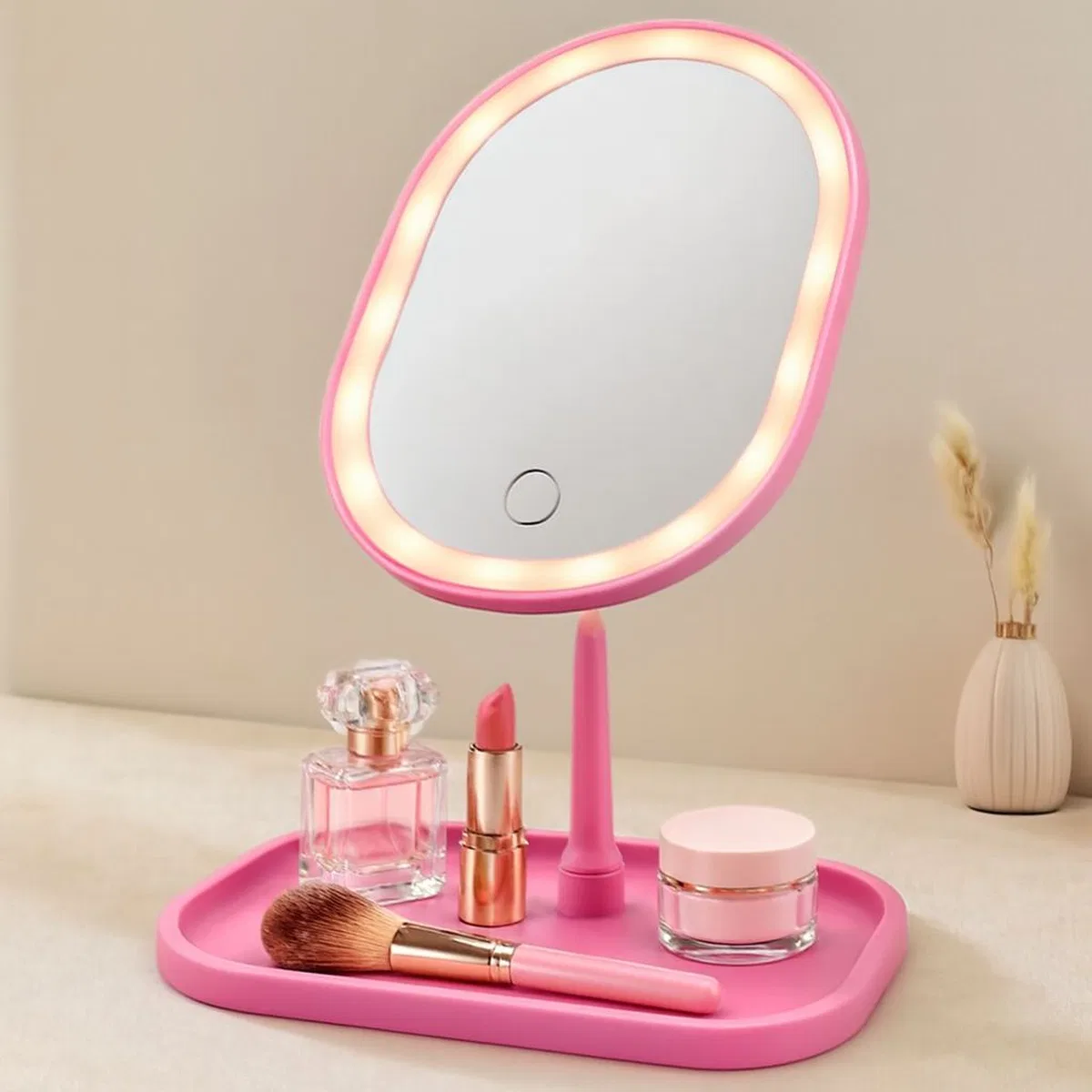 Oval USB Şarjlı Dokunmatik 3 Kademeli LED Makyaj Aynası (18, 5/15, 5 cm, 360°)