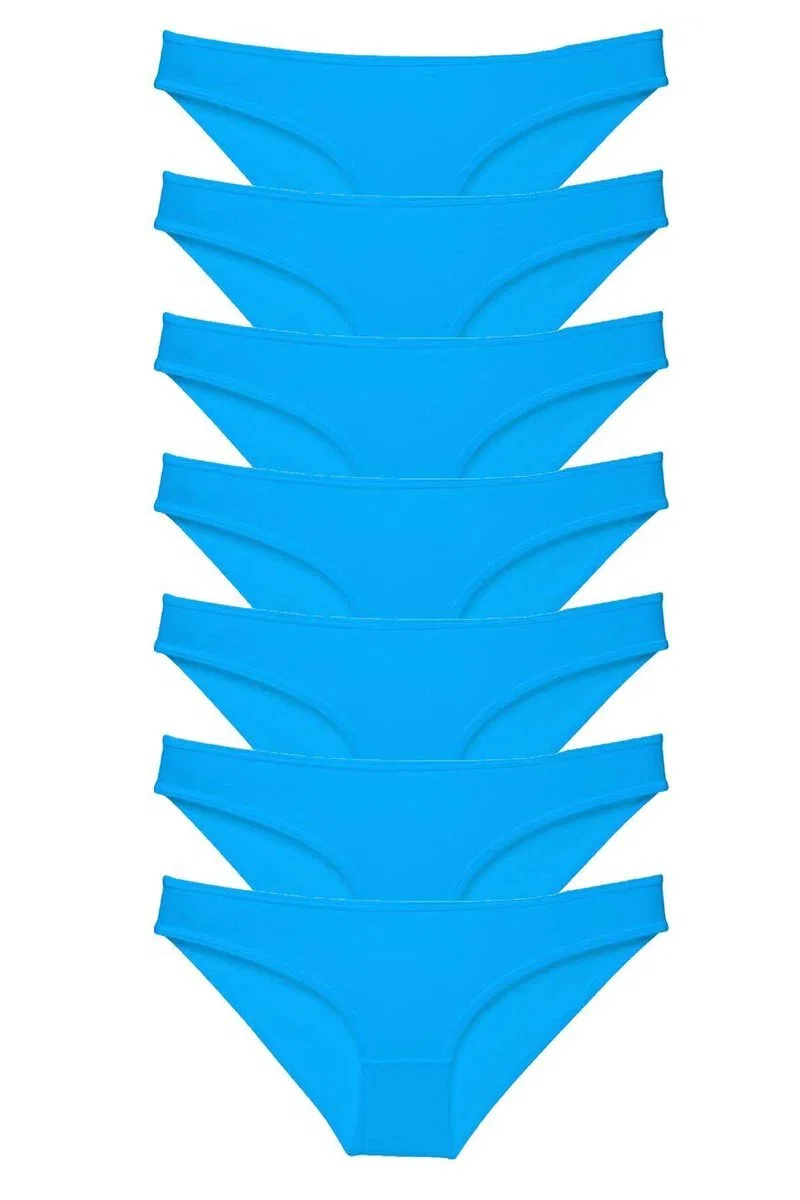 7 adet Süper Eko Set Likralı Kadın Slip Külot Mavi