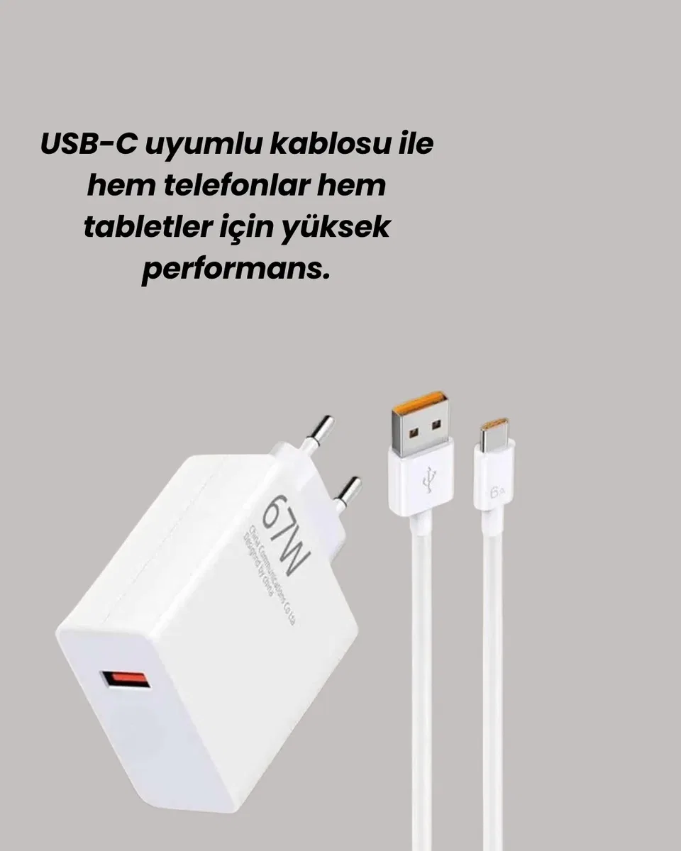 Güvenli ve Hızlı Şarj İçin 67W Turbo Adaptör Type-C Kablo ile görsel 3