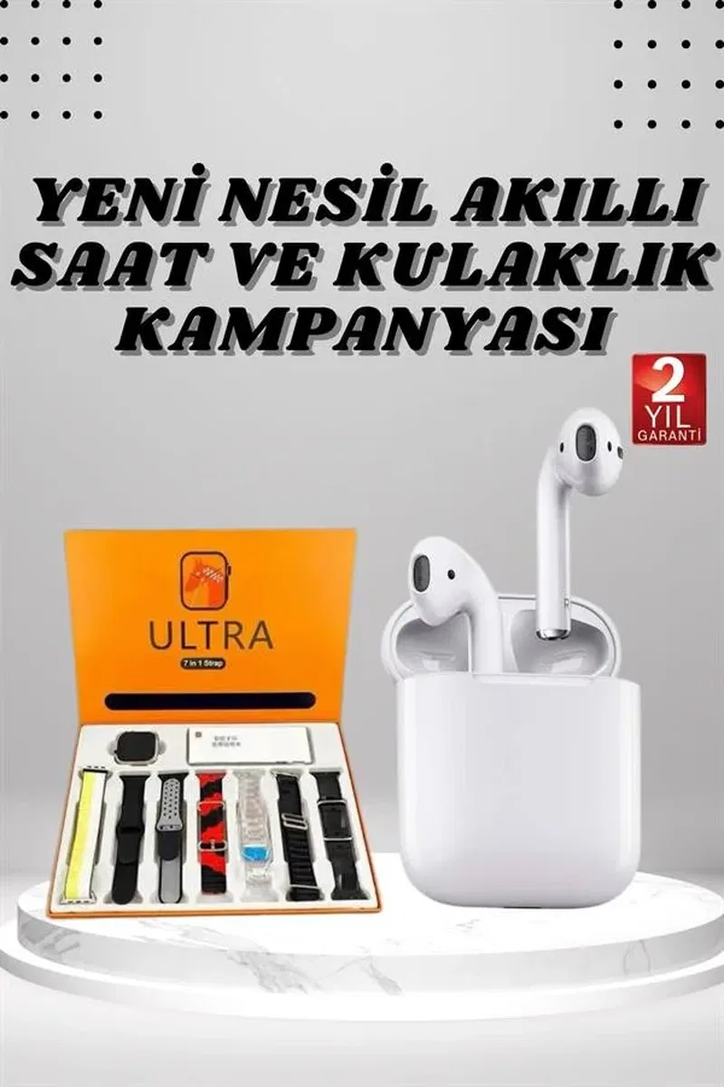 7 Kordonlu Akıllı Saat Ve 2. Nesil Kulaklık Yüksek Ses Kaliteli Uzun Pil Ömrü görsel 2