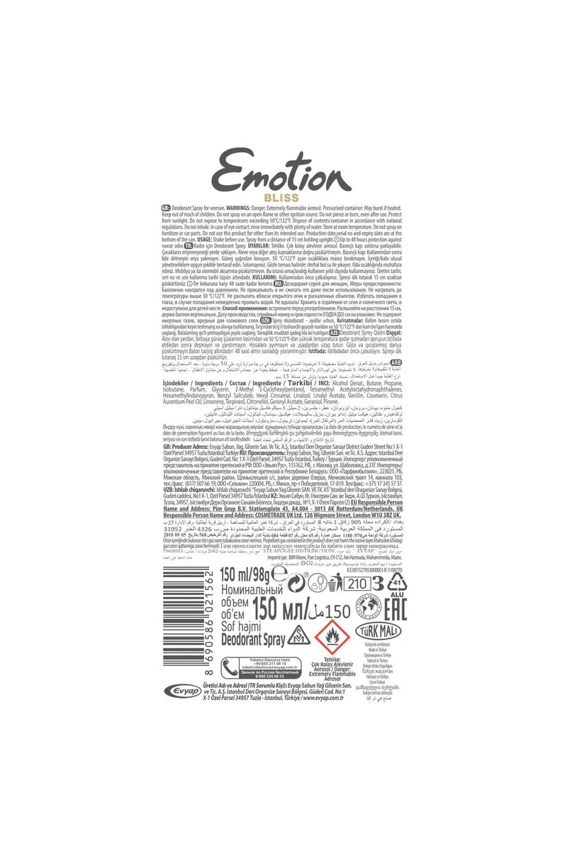 2 Adet Emotion Bliss Kadın Vegan Deodorant 150 Ml Hızlı Kurur, Leke Bırakmaz görsel 6