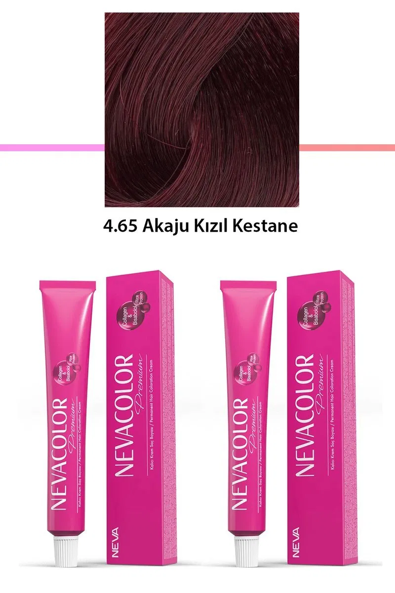 2 li Set Premium 4. 65 Akaju Kızıl Kestane - Kalıcı Krem Saç Boyası 2 X 50 g Tüp