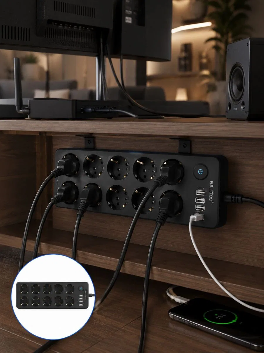 Usb Ve Type-c Çıkışlı 10'lu Akım Korumalı Çoklu Priz Güç Dağıtıcı görsel 3