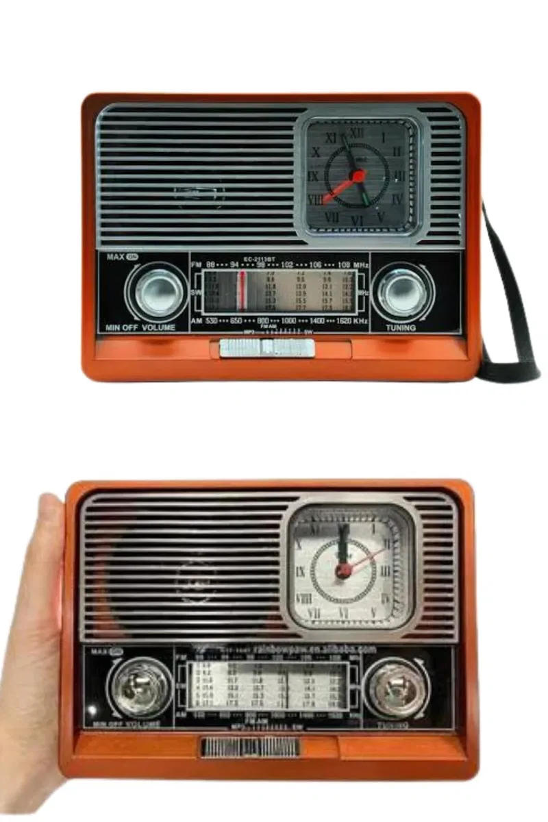 Saatli Fenerli Bluetooth Nostaljik Radyo AUX SD USB Girişli Bluetooth Hoparlör görsel 5