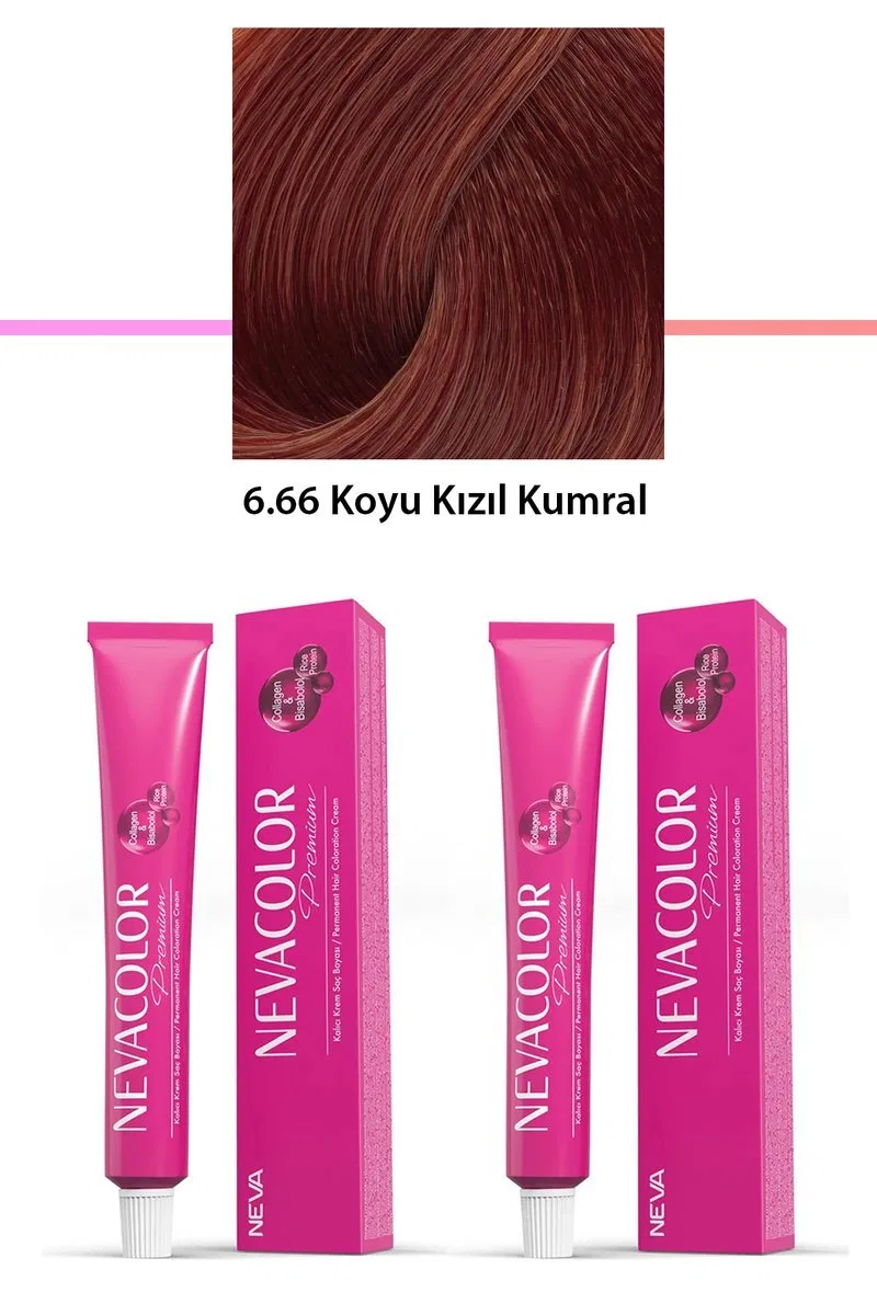 2 li Set Premium 6. 66 Koyu Kızıl Kumral - Kalıcı Krem Saç Boyası 2 X 50 g Tüp