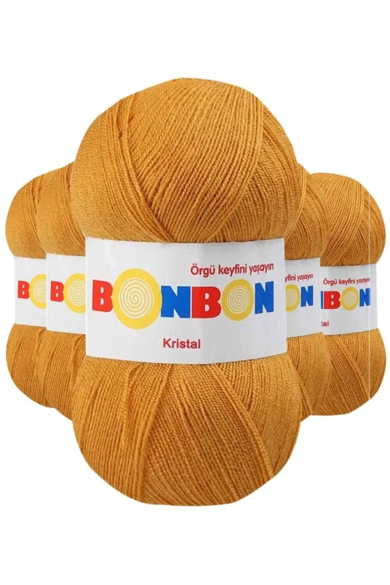 5 Adet Kristal El Örgü Lif İpi Hardal 98415 - bonbon mudanis