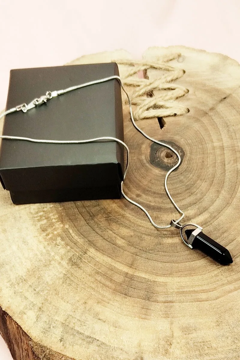 Onix Doğal Taşı Zincirli El Yapımı Tasarımlı Kolye Uç: 3, 5 cm Zincir: 20 cm Kutulu görsel 4