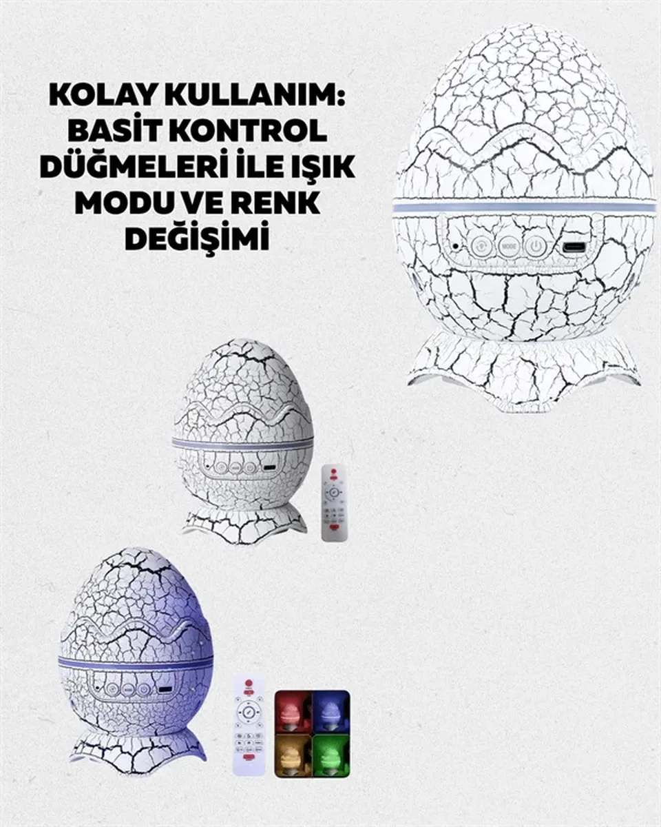 Dinozor Yumurtası Tasarımlı Projektörlü Gece Lambası görsel 3