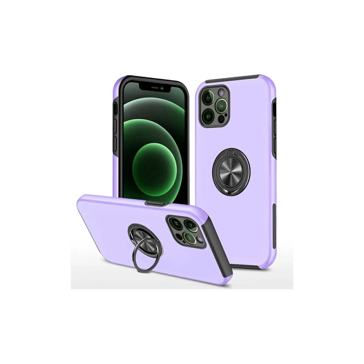 Apple İphone 12 Pro Max Kılıf Elit Yüzüklü Kapak - Mor