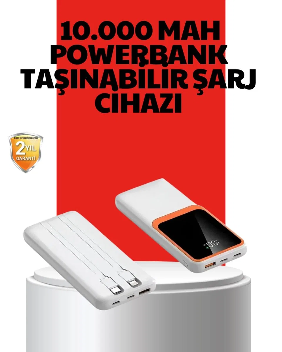 10000 Mah Taşınabilir Powerbank Çift Çıkışlı Type-c Ve Lightning Uyumlu